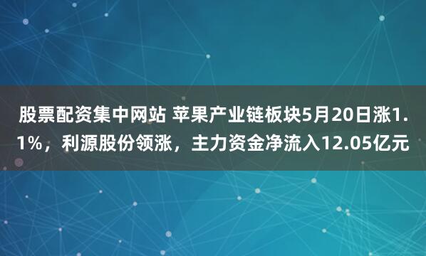 股票配资集中网站 苹果产业链板块5月20日涨1.1%，利源股份领涨，主力资金净流入12.05亿元