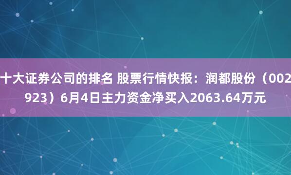 十大证券公司的排名 股票行情快报：润都股份（002923）6月4日主力资金净买入2063.64万元